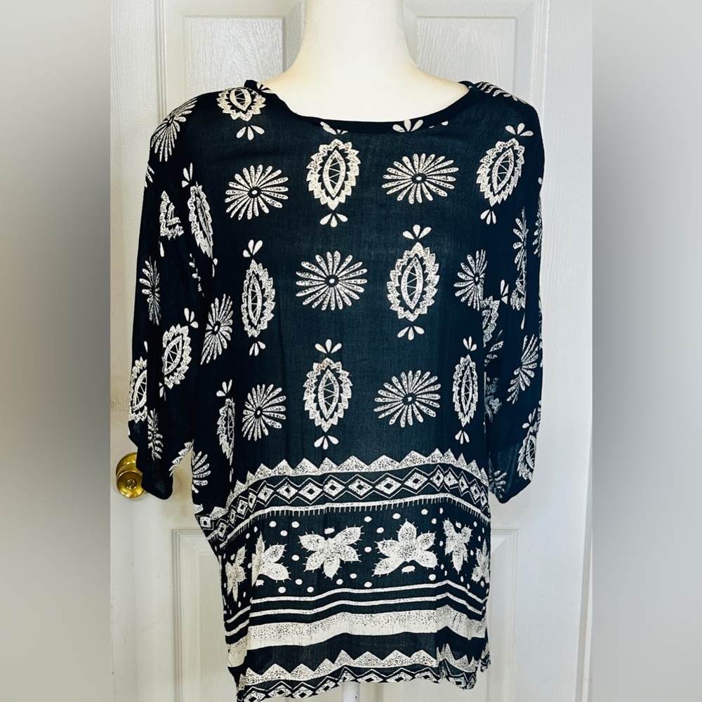 Exclusif By Whispers Flowy Comfy Two Piece Skirt Blouse Boho Black White Medium - Picture 8 of 16
